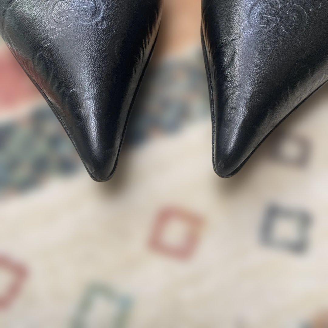 Gucci ブラックレザー ポインテッドトゥヒール - メルカリ