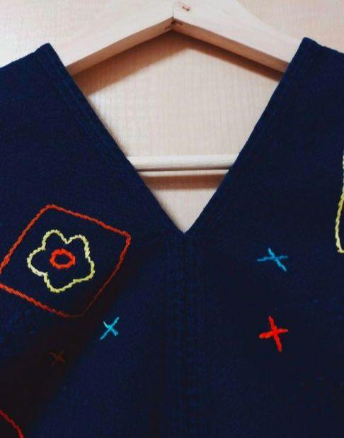 エスニック ワンピース 藍染 手刺繍ワンピース 天然コットン