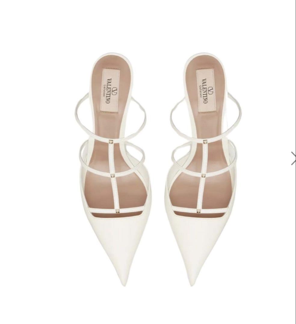 セール☆Valentino☆ロックスタッズ ウィスピー カーフ ミュール Valentino ホワイト ロックスタッズ ウィスピーカーブスキン37