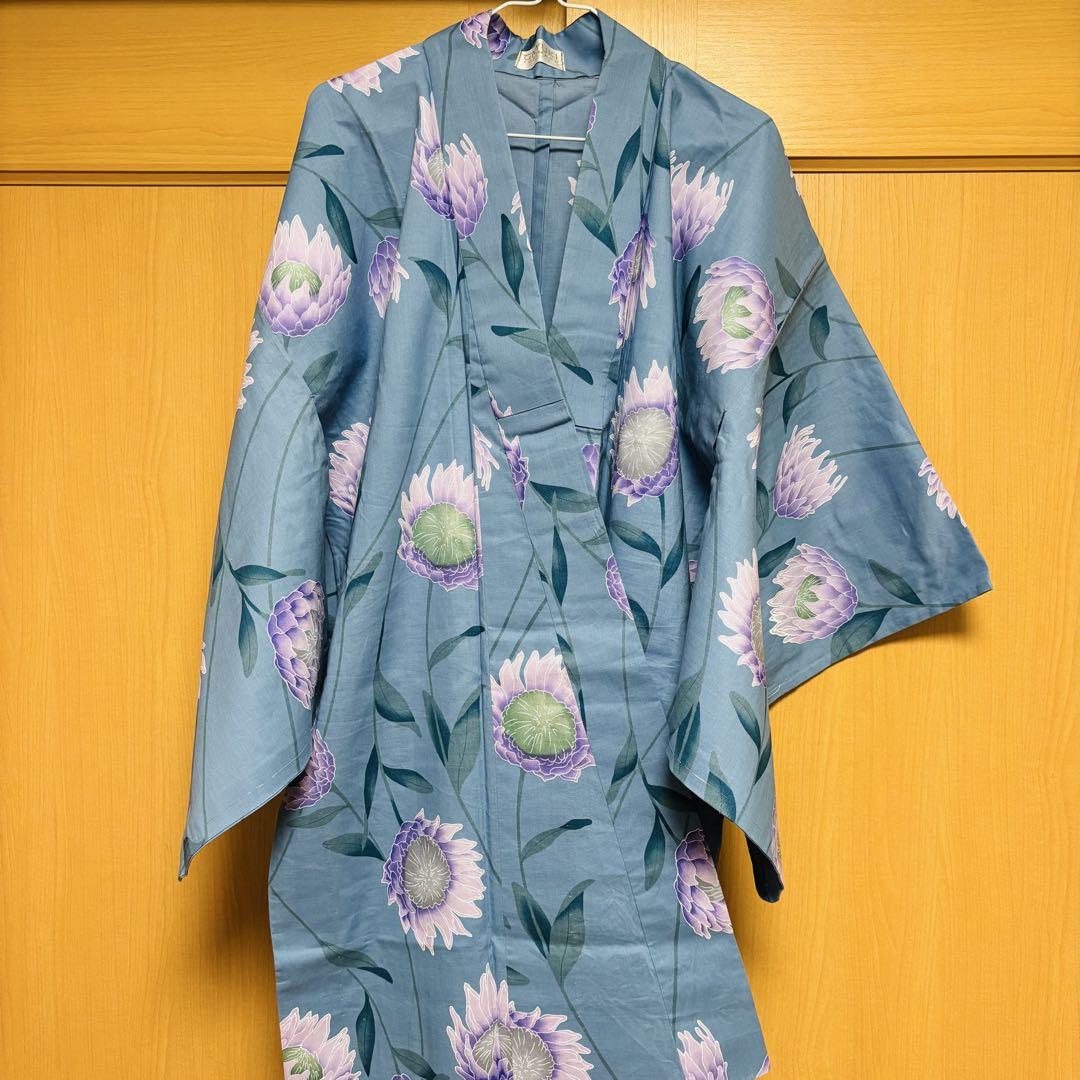 【美品】青色花柄浴衣　レディース
