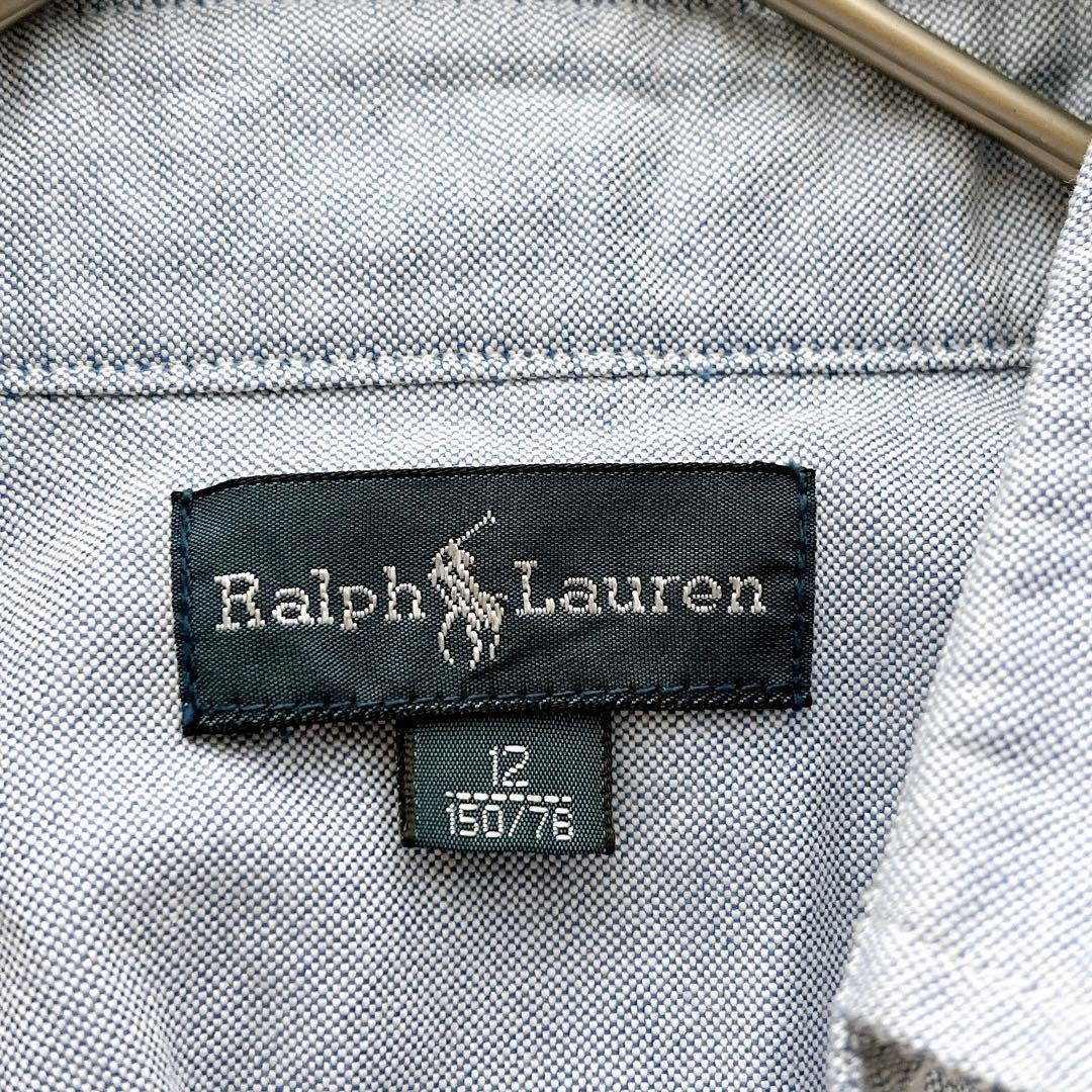 【美品】ラルフローレン 長袖シャツ デニム ポニー ロゴ刺繍 オックスフォード