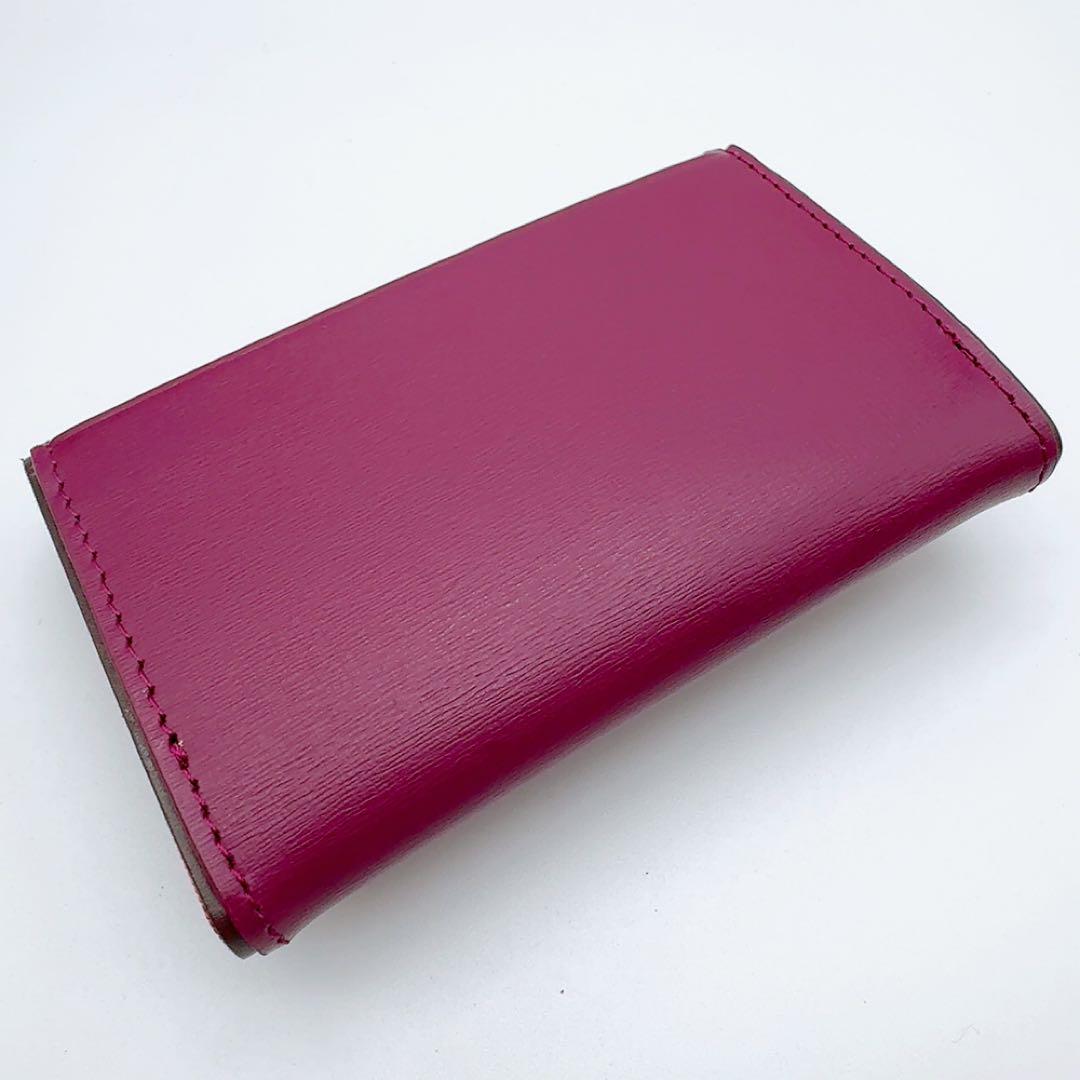 ポールスミス 名刺入れ ラズベリー×サイドマルチストライプ 新品 レザー 本革