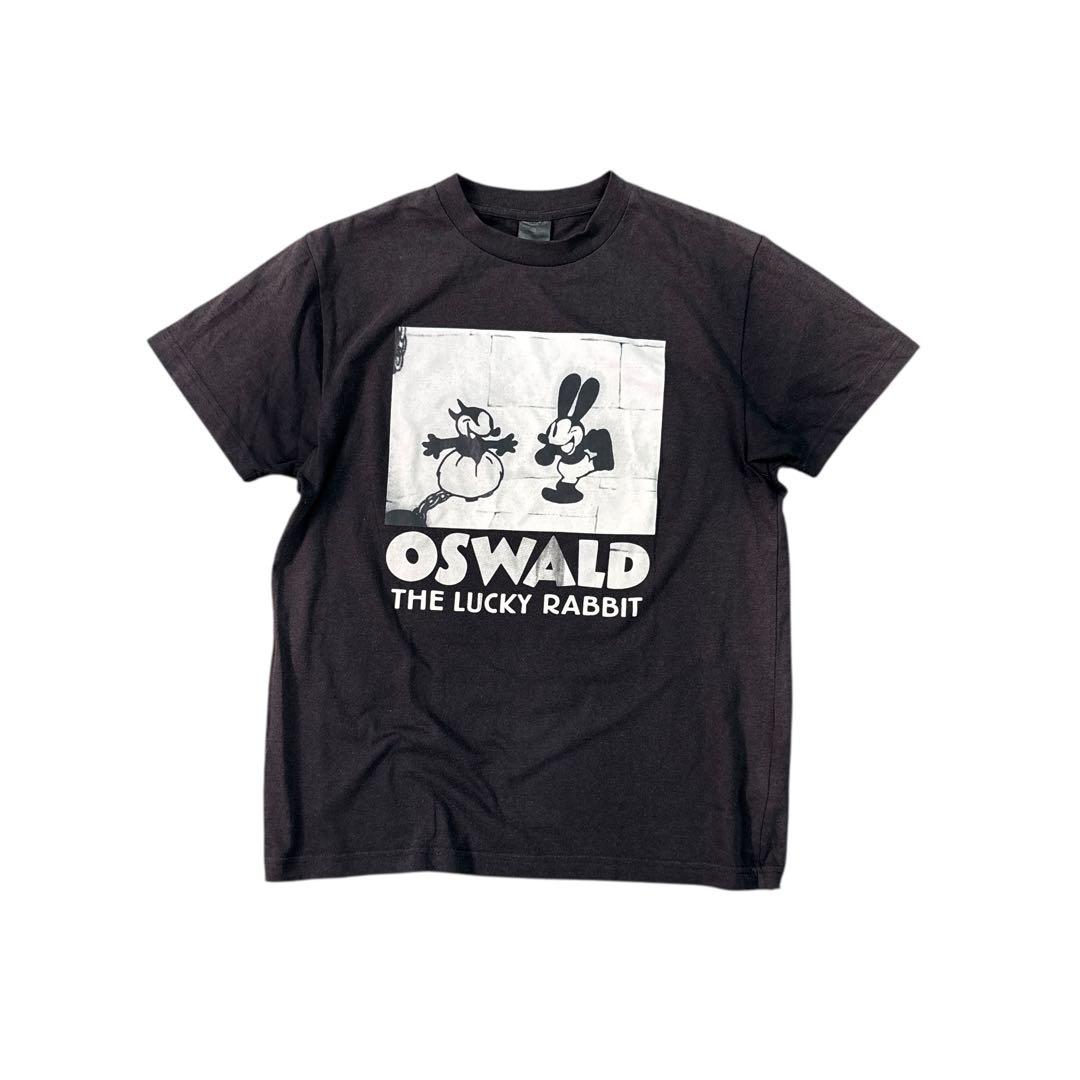 7SM4【オズワルド・ザ・ラッキー・ラビット】プリントTシャツ　黒　古着used
