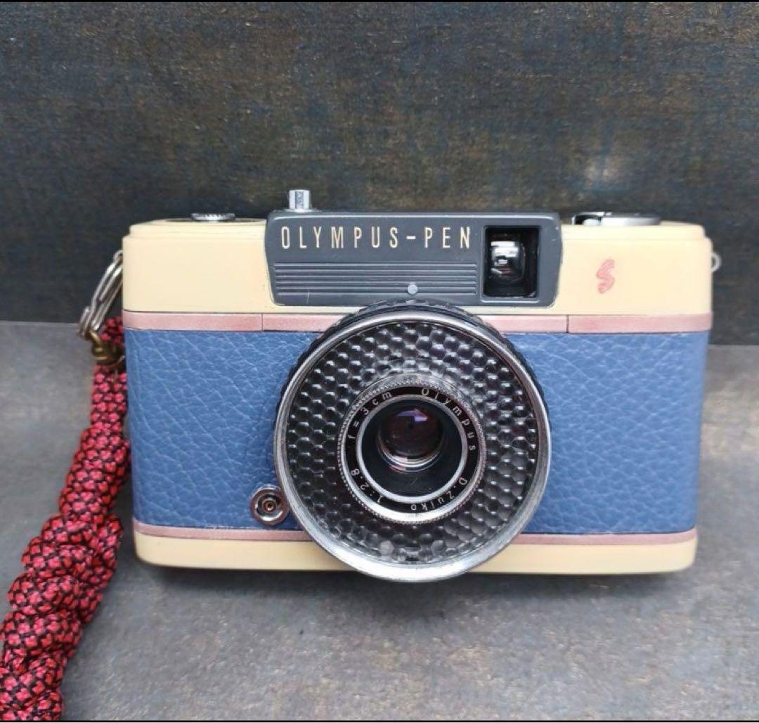 「1点物 本革 リメイク フイルム カメラ 」オリンパス ペン EE S ブルー 1点物 本革 リメイク フイルム カメラ 」オリンパス ペン EE S