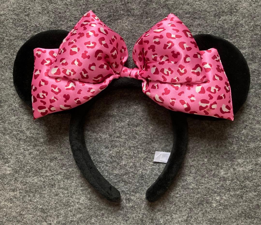 ディズニー カチューシャ ヒョウ柄 ピンク リボン ミニー 激目立った傷や汚れなし