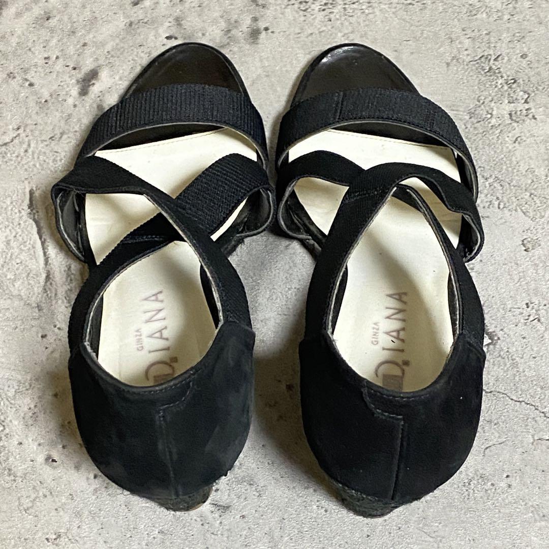 DIANA ダイアナ 黒 クロスストラップ ウェッジソール サンダル 23 新品 DIANA】クロスストラップ サンダル（23）ウェッジソール