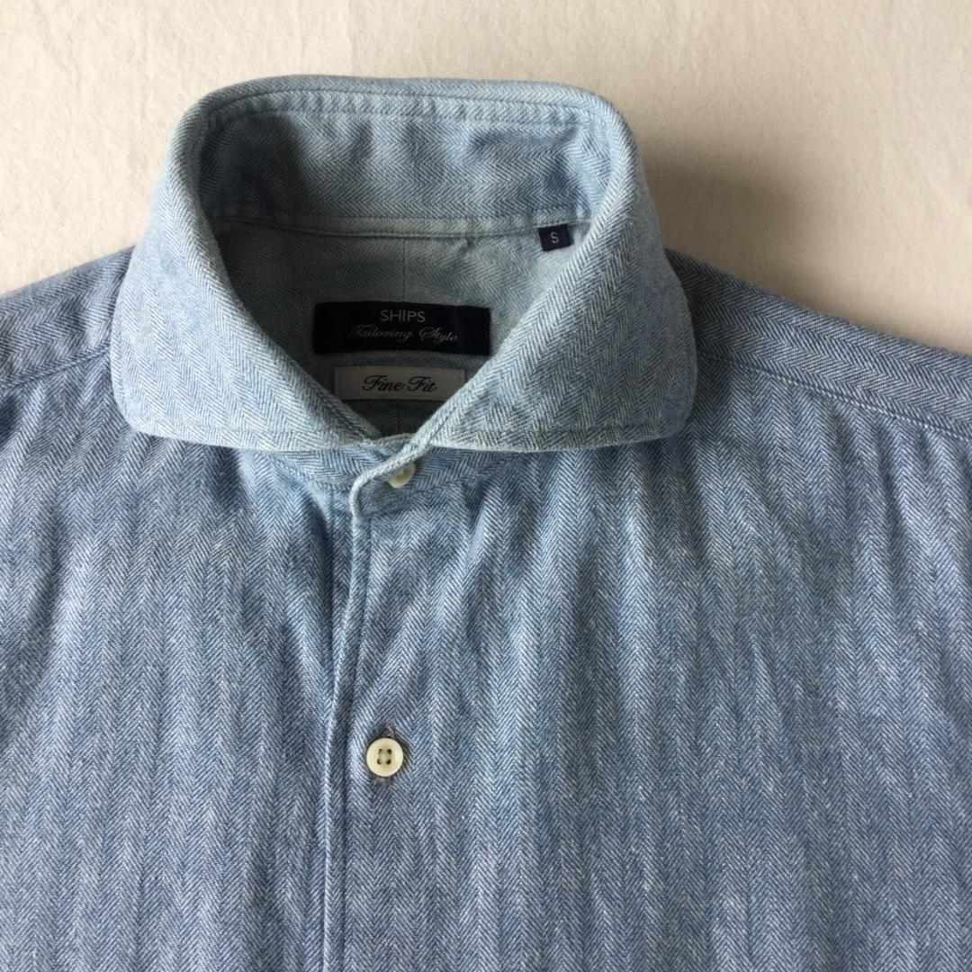 美品 シップス コットンネルシャツ 長袖 S ヘリンボーン サックス