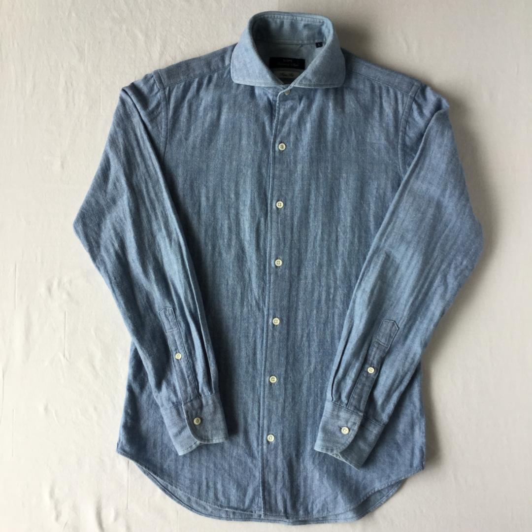 美品 シップス コットンネルシャツ 長袖 S ヘリンボーン サックス