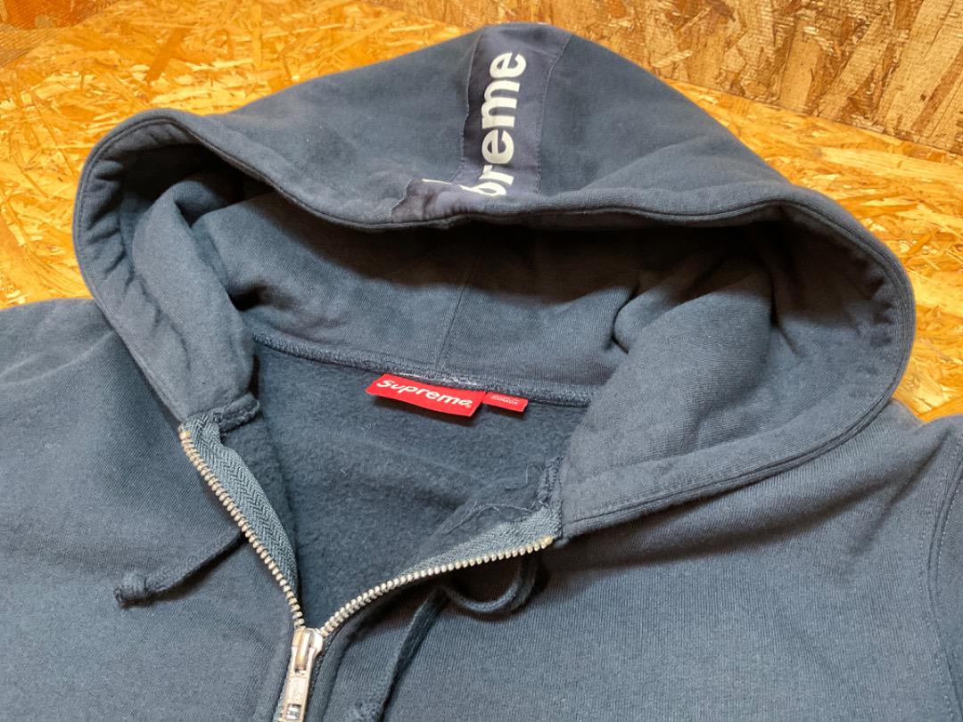 シュプリーム 14FW Tape Logo Zip Up Hooded ネイビー