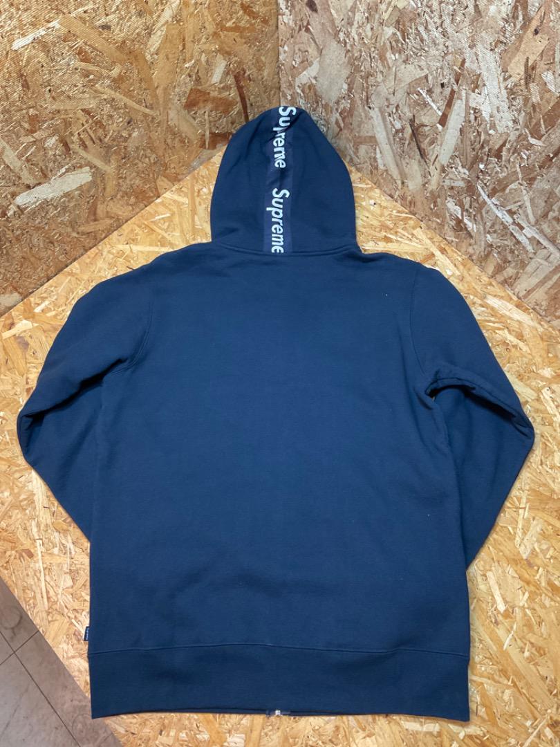 シュプリーム 14FW Tape Logo Zip Up Hooded ネイビー