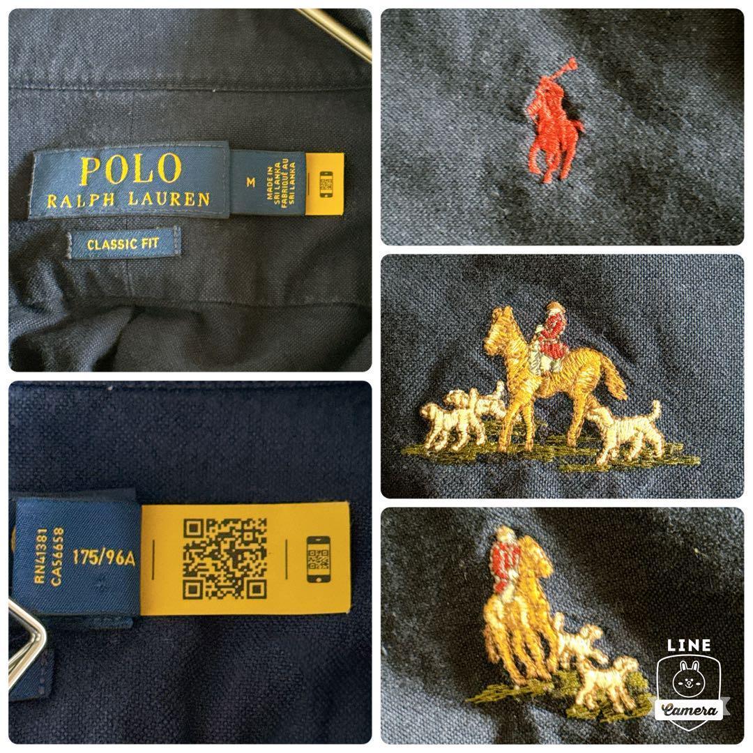 現行QRタグ✨ポロラルフローレン ポニー刺繍総柄 長袖シャツ 紺