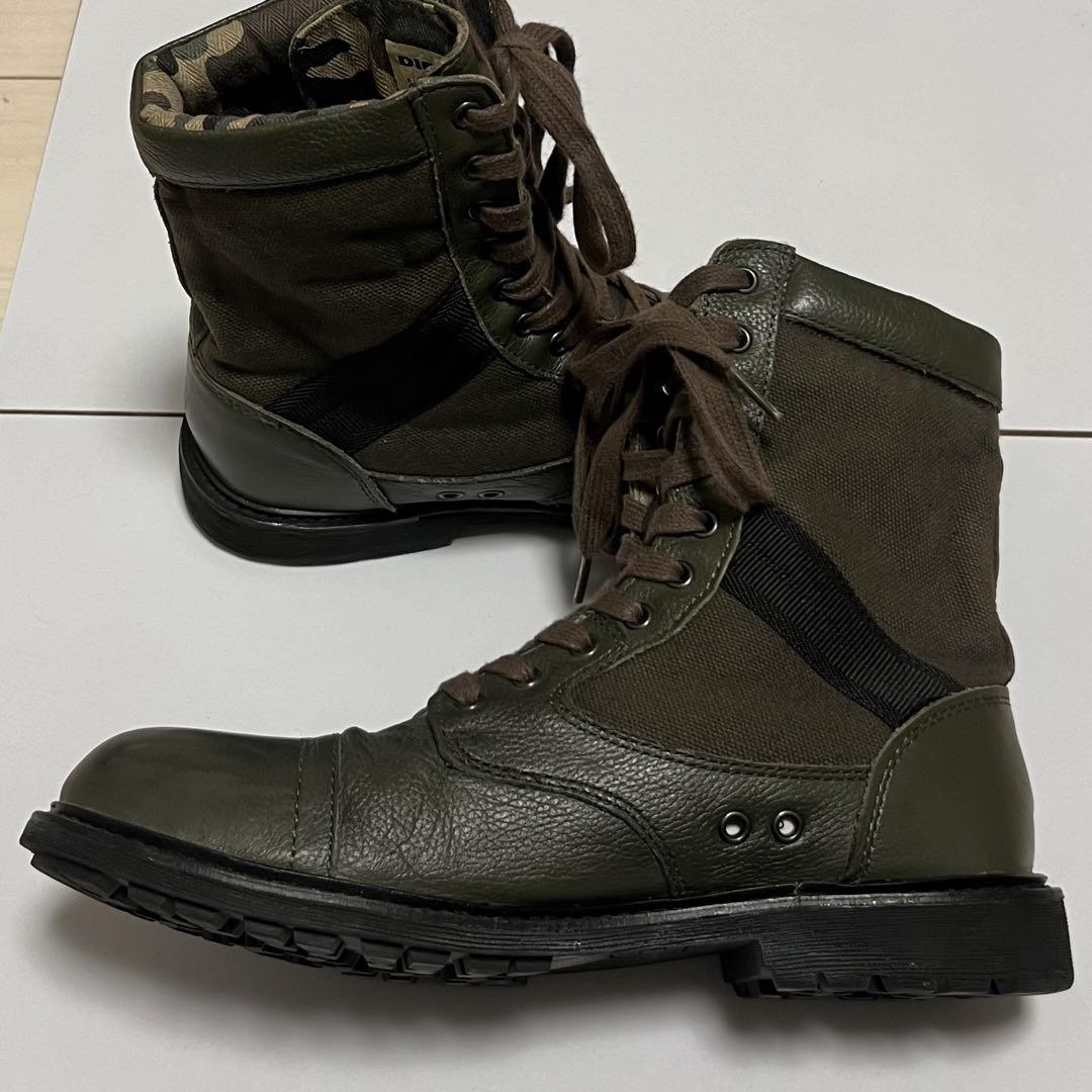 DIESEL レザー キャンバス ミリタリー コンバット ブーツ 25.5cm