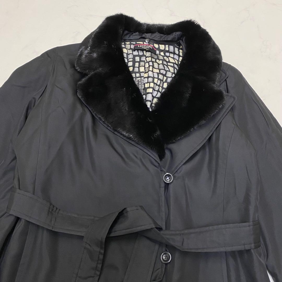 希少★LEONARD ロングコート シルク100% ミンクファー 2way 13 希少★LEONARD ロングコート シルク100% ミンクファー 2way 13