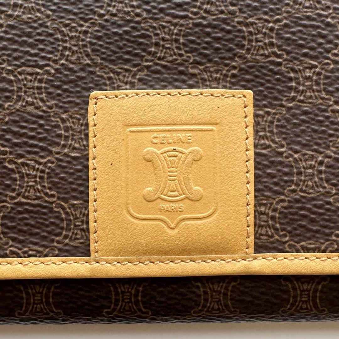 【美品】セリーヌ　長財布　がま口　2つ折り　トリオンフ　マカダム柄　ブラウン 美品】セリーヌ 長財布 がま口 2つ折り トリオンフ マカダム柄