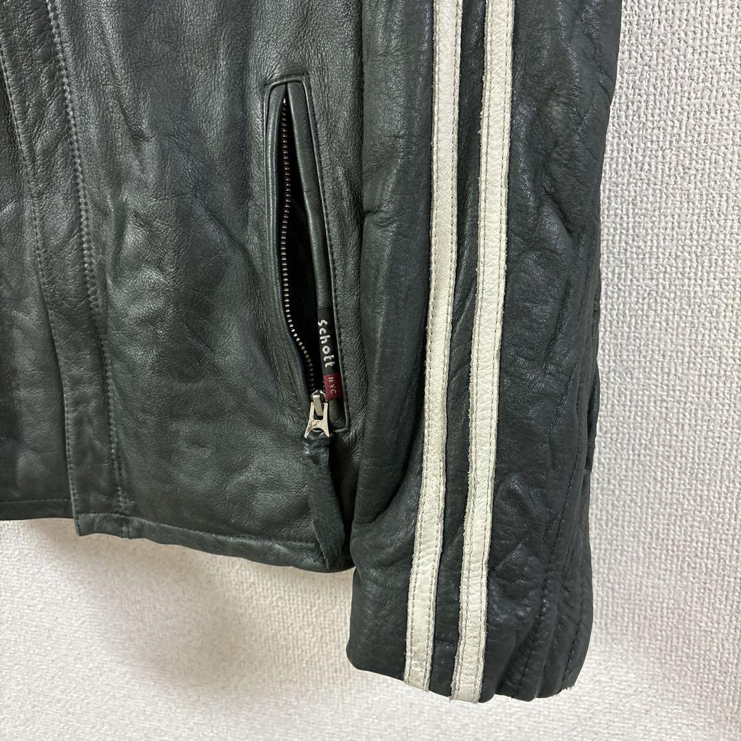 SCHOTT ダークグリーン レザー シングルライダースジャケットサイズM