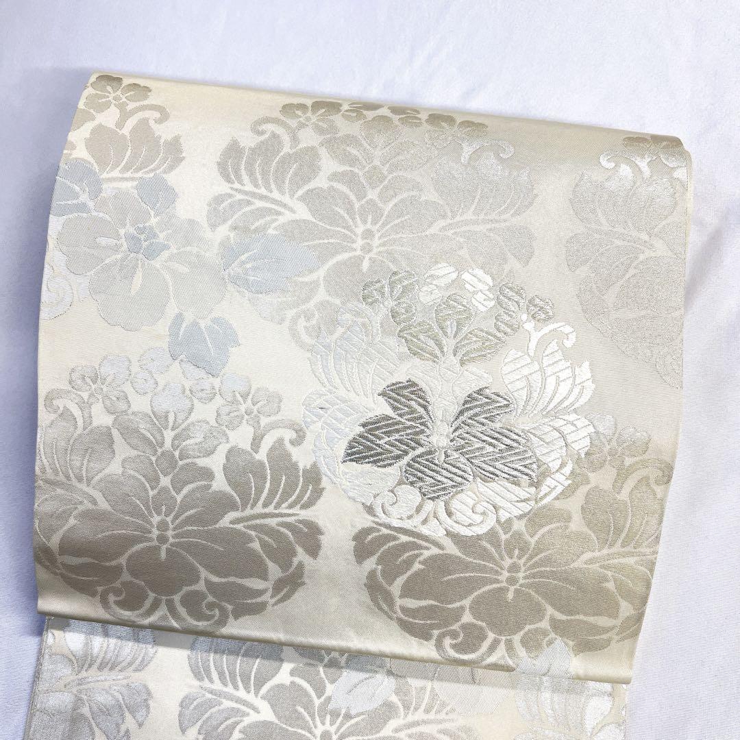 開き名古屋帯 名古屋帯 正絹 銀糸 華紋 着物 075tz - メルカリ