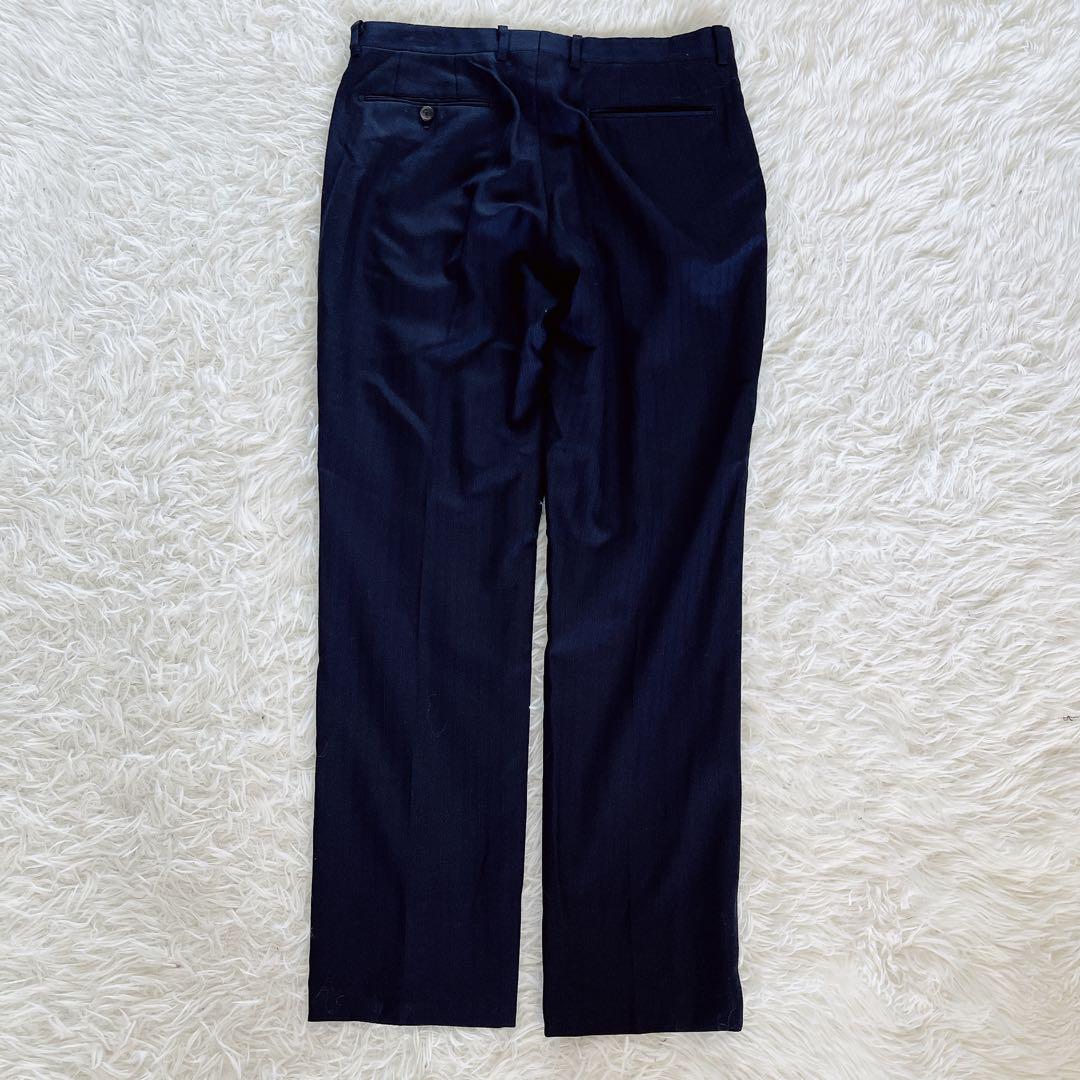 【LANVIN en Bleu】スーツ ストライプ ネイビー ウール 50サイズ