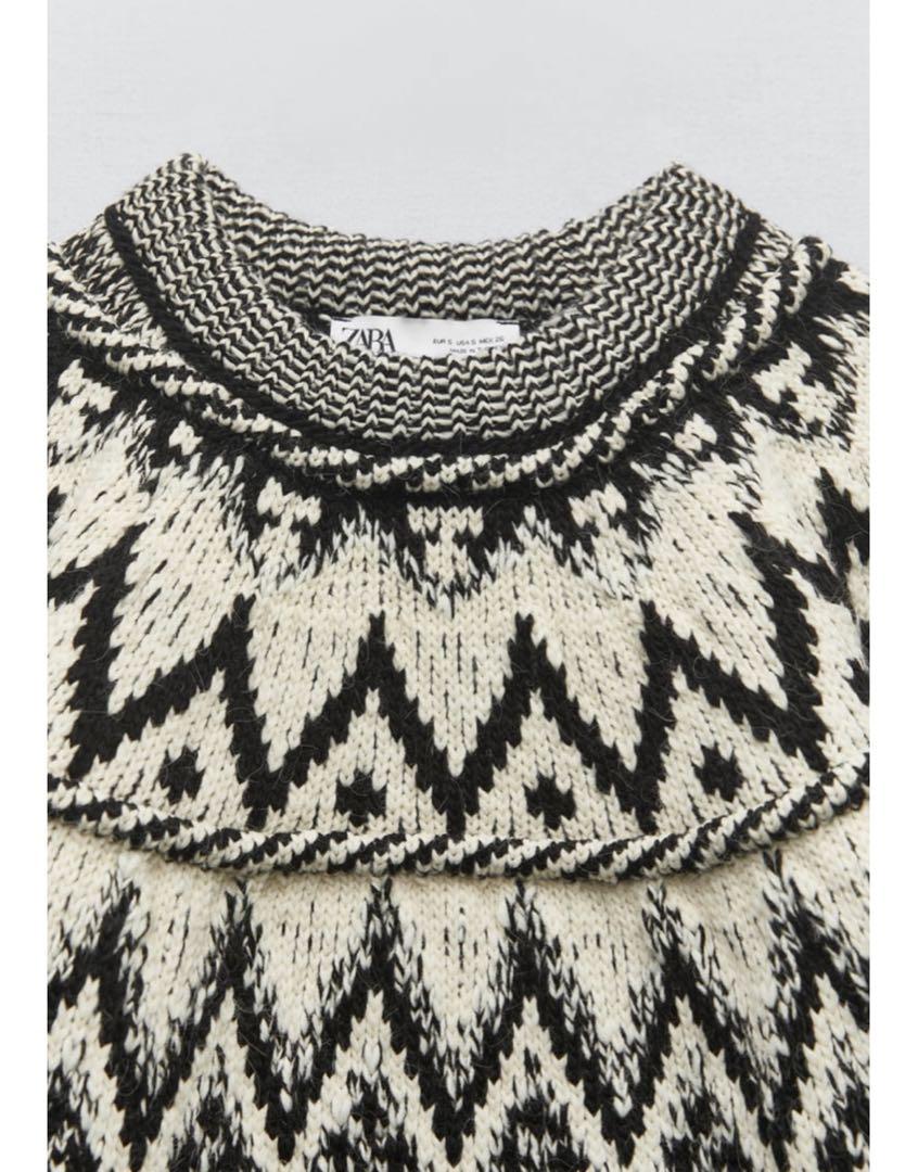 ZARA ジャガードニットセーター M 新品 エクリュ ブラック