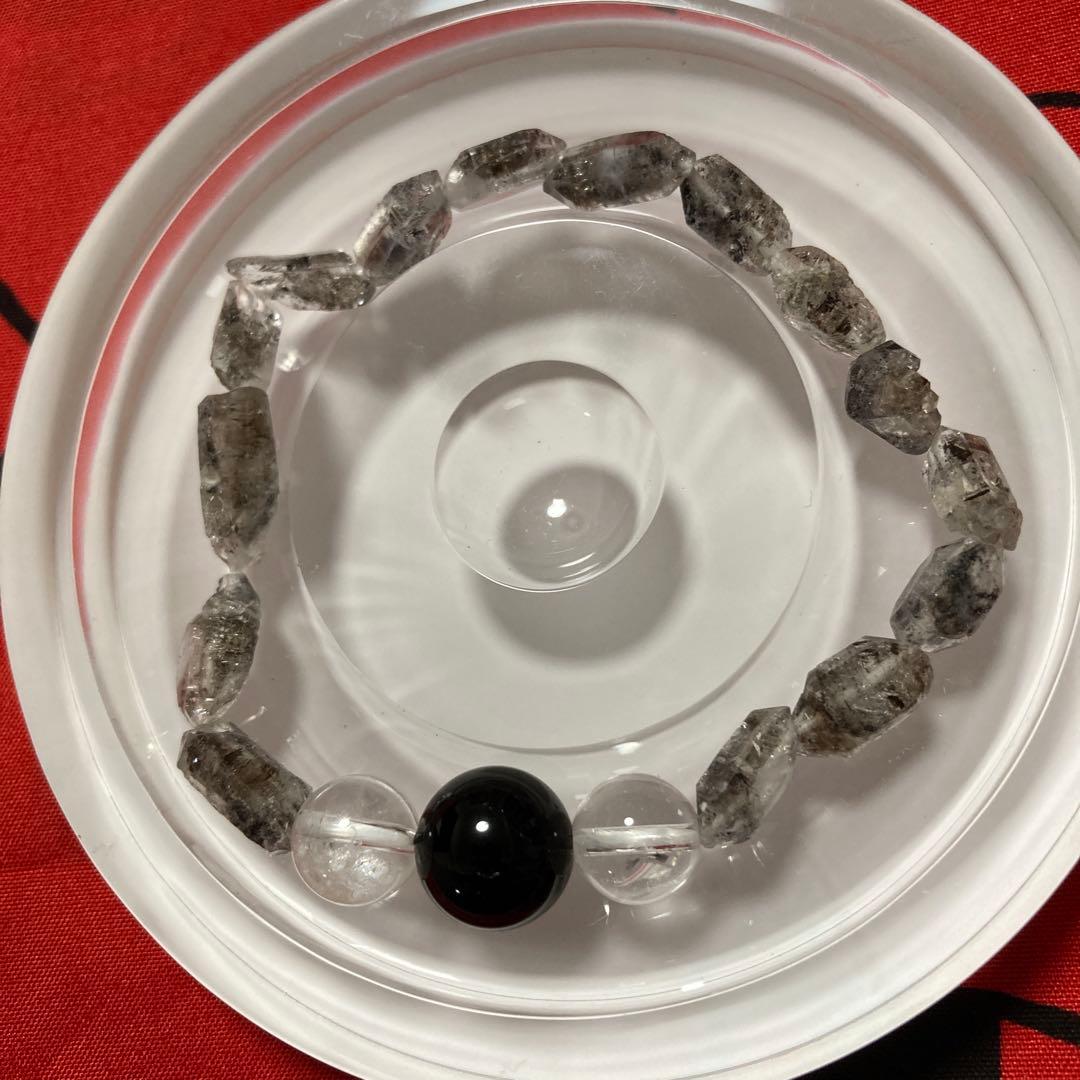 オイルインハーキマーダイヤモンド×モリオン×水晶 天然石 開運・厄除けブレス