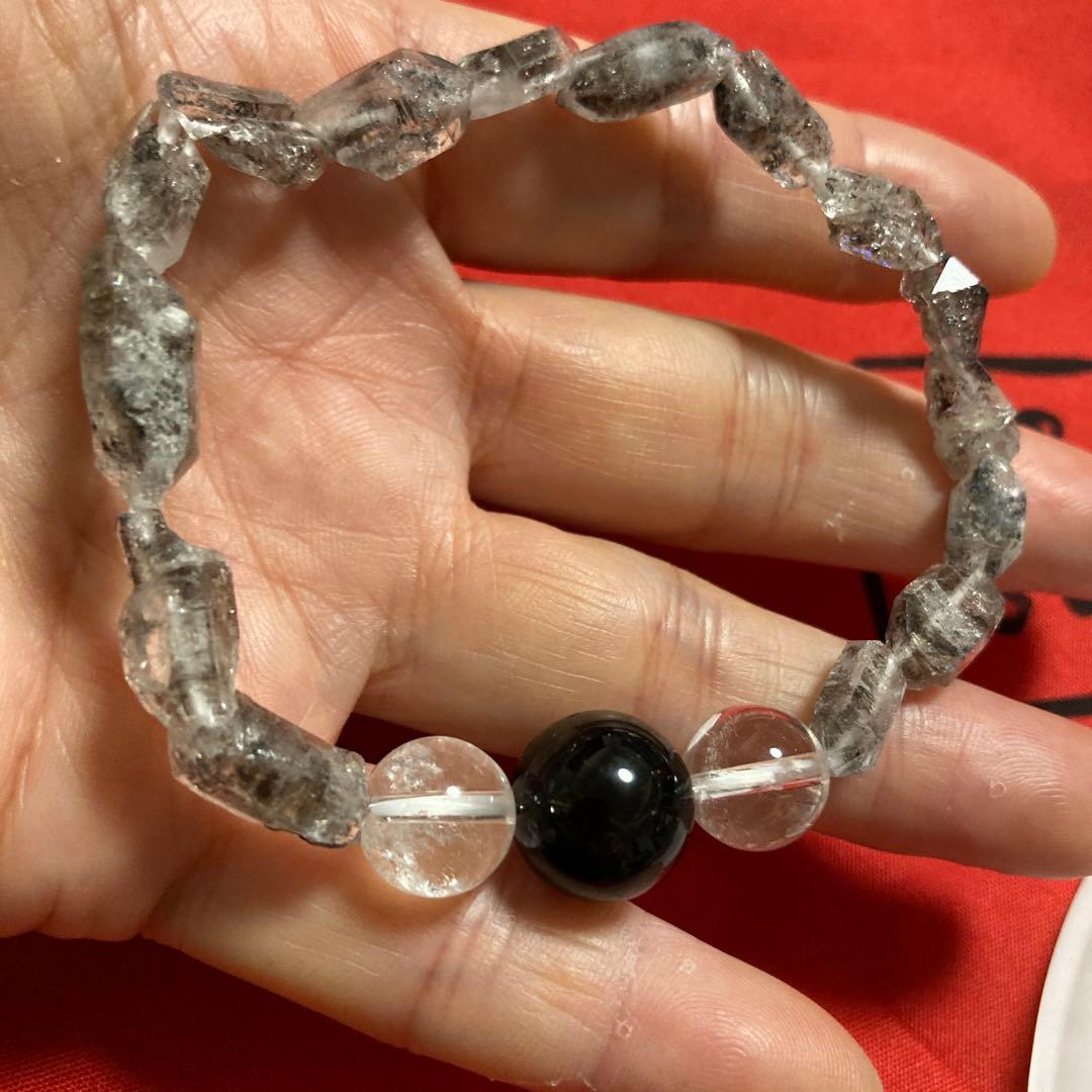 オイルインハーキマーダイヤモンド×モリオン×水晶 天然石 開運・厄除けブレス