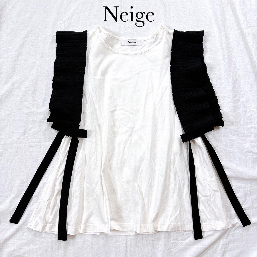 Neige ネージュ　ブラウス　カットソー　フリンジ　リボン　ホワイト　ブラック