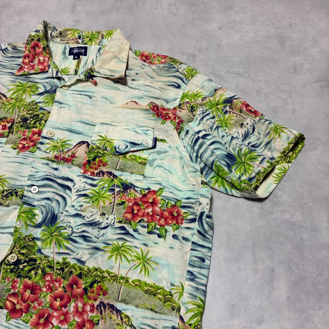 90s stussy aloha shirt アロハシャツ 和柄 L オールド 90s stussy aloha shirt アロハシャツ 和柄 L オールド