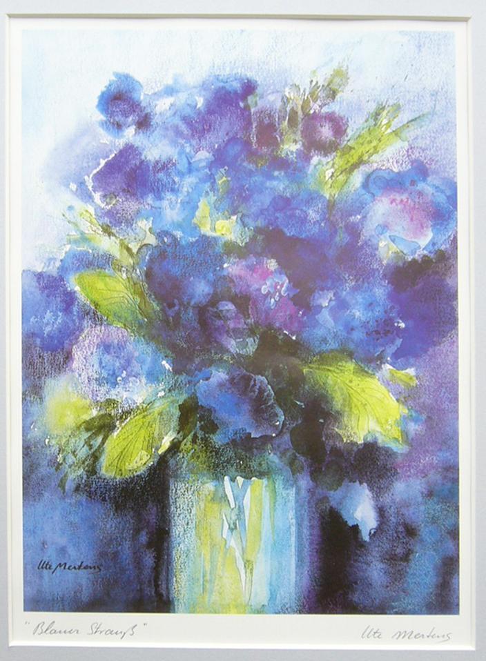 作者不詳 絵画 アートポスター 静物画 縁起物 紫陽花の青い花
