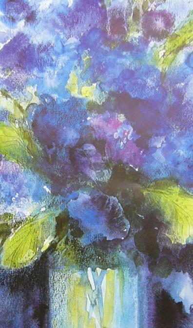 作者不詳 絵画 アートポスター 静物画 縁起物 紫陽花の青い花