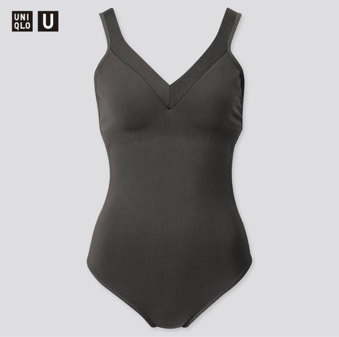 UNIQLO ユニクロ　レディースシームレスワンピース水着　ダークグレーL