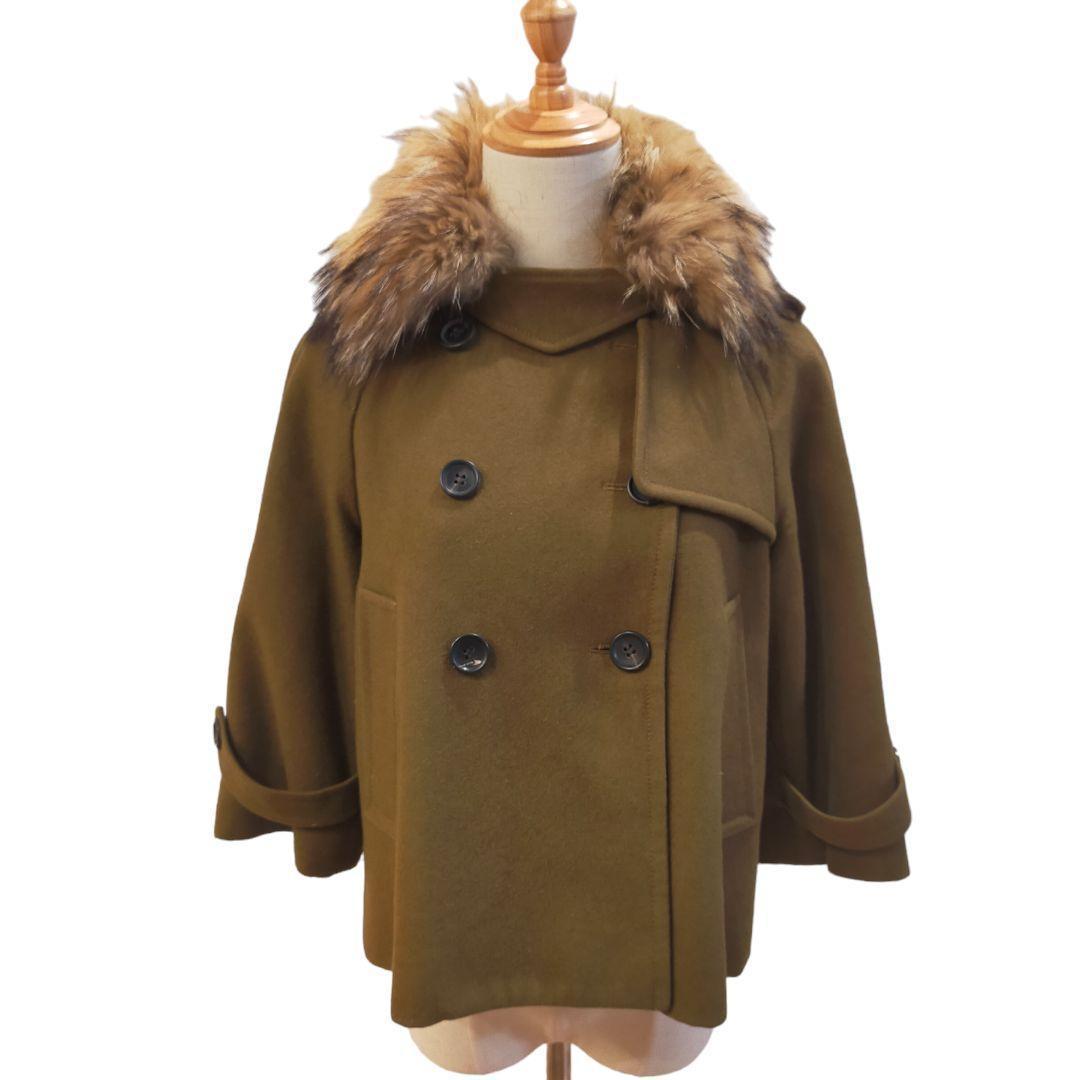 美品】マカフィー ショートコート リアルファー カーキ カシミヤ