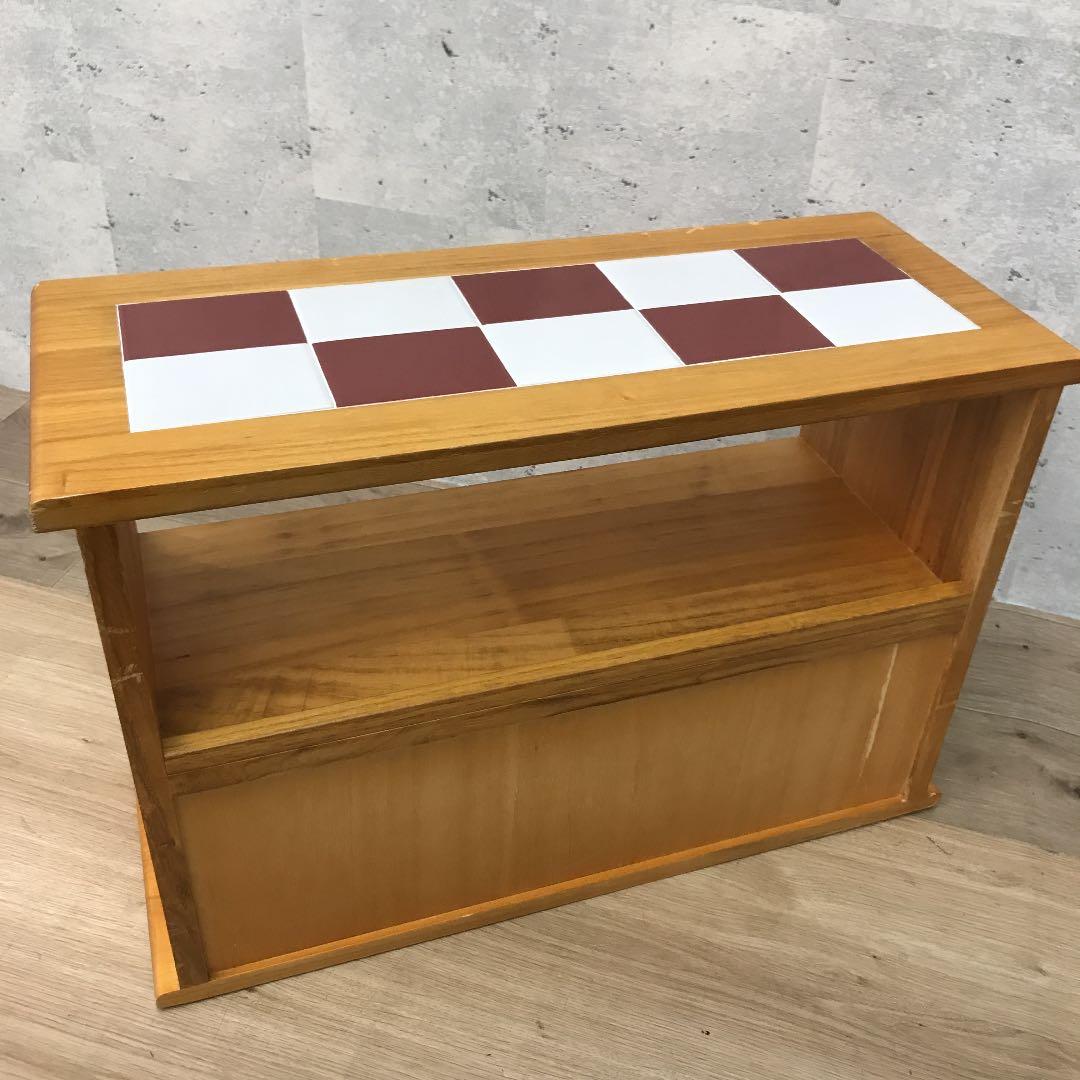 北欧 木製収納棚 キッチンラック ウッドラック 蛇腹 タイル張り 飾り棚