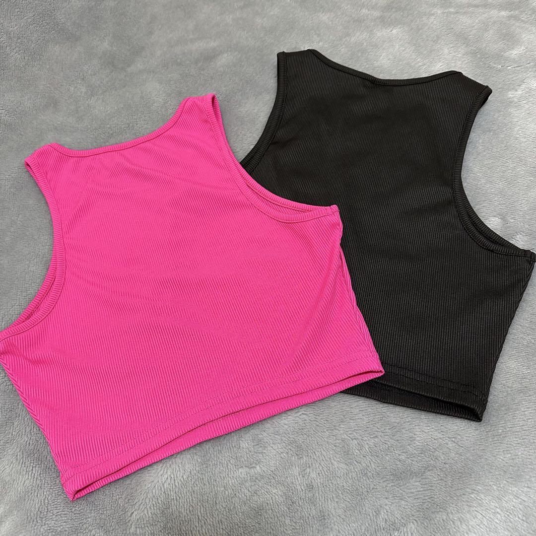 通販 激安 SHEIN リブ編みタンクトップ メルカリ - XS ピンク ブラック トップス