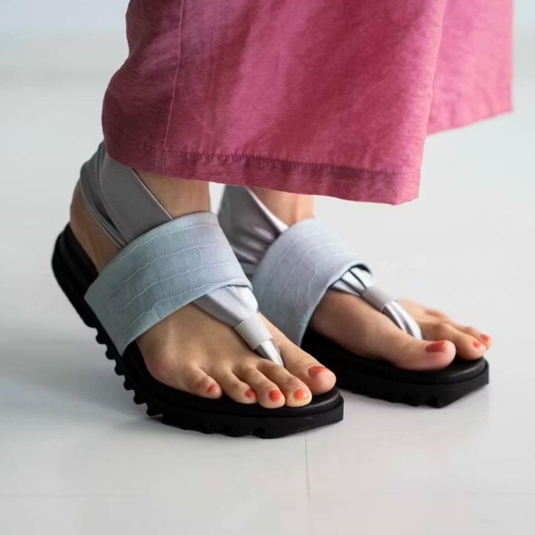 【美品】NAGATA SHOES サテン×本革サンダル 23〜24cm