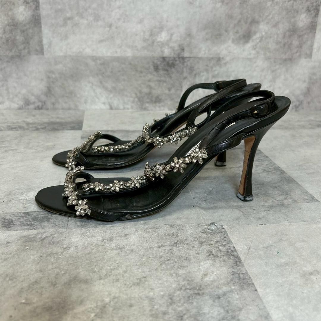MANOLO BLAHNIK 花 ビジュー ピンヒール サンダル 37 RG74