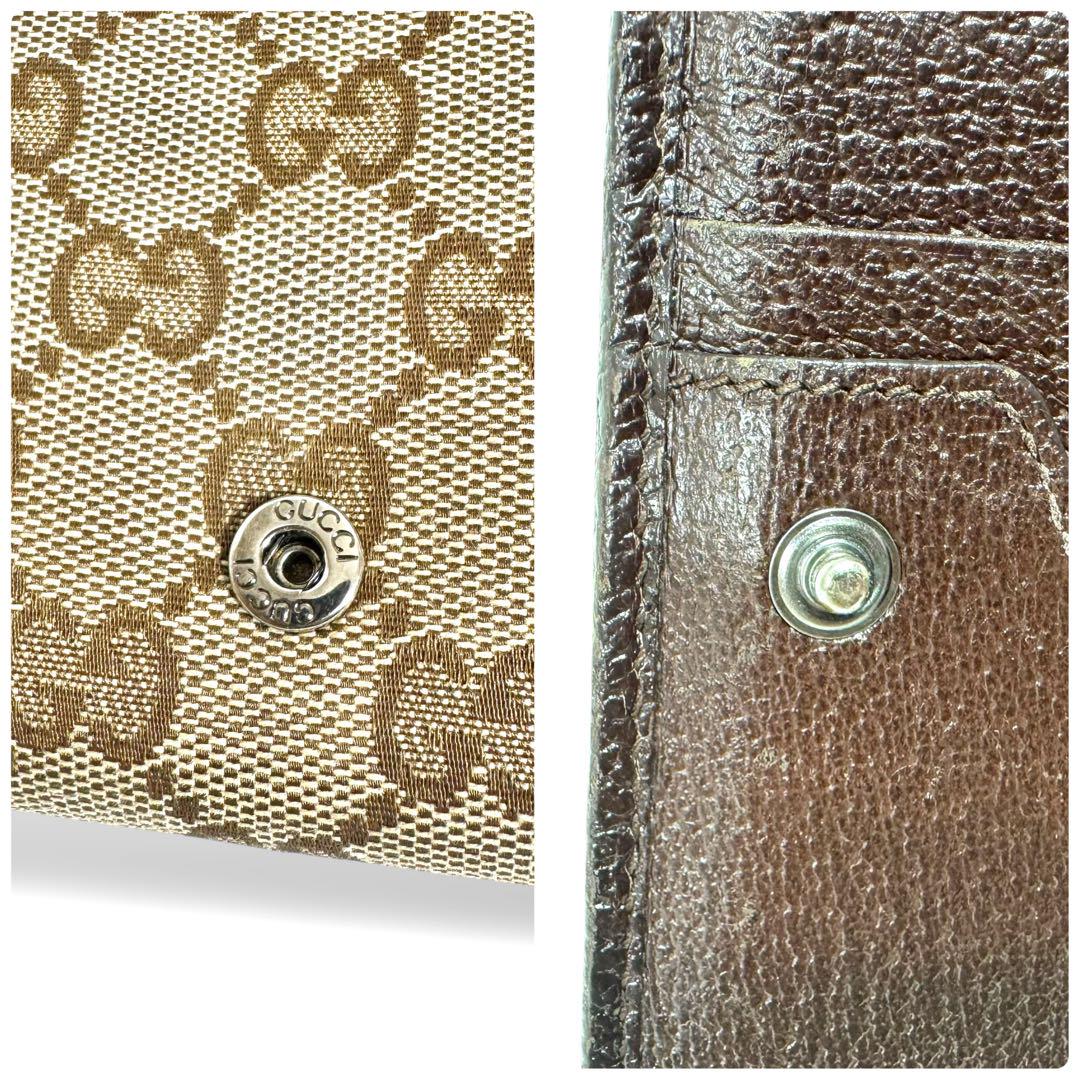 GUCCI GGキャンバス 二つ折り 長財布 ロゴプレート 小銭入れ付き