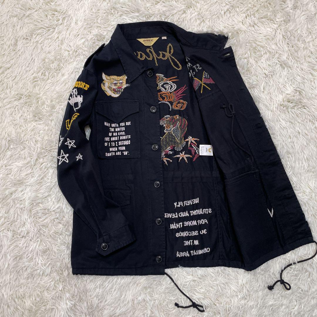 超特価通販 圧巻のデザイン⭐︎アヴィレックス 刺繍ワッペン 黒 M uqbcY-m93812960416 ミリタリー ジャケット 日本製好評