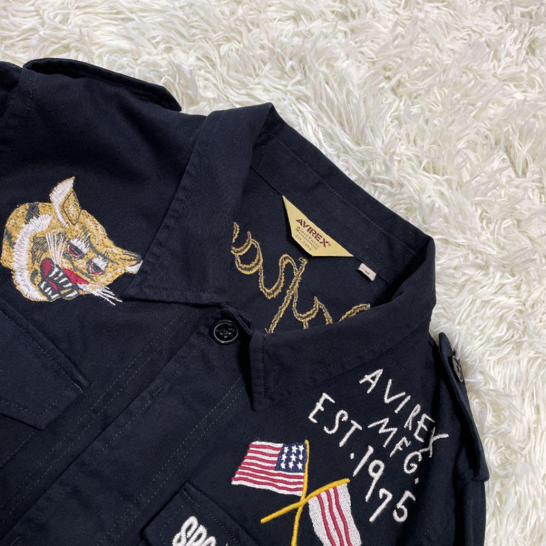 超特価通販 圧巻のデザイン⭐︎アヴィレックス 刺繍ワッペン 黒 M uqbcY-m93812960416 ミリタリー ジャケット 日本製好評