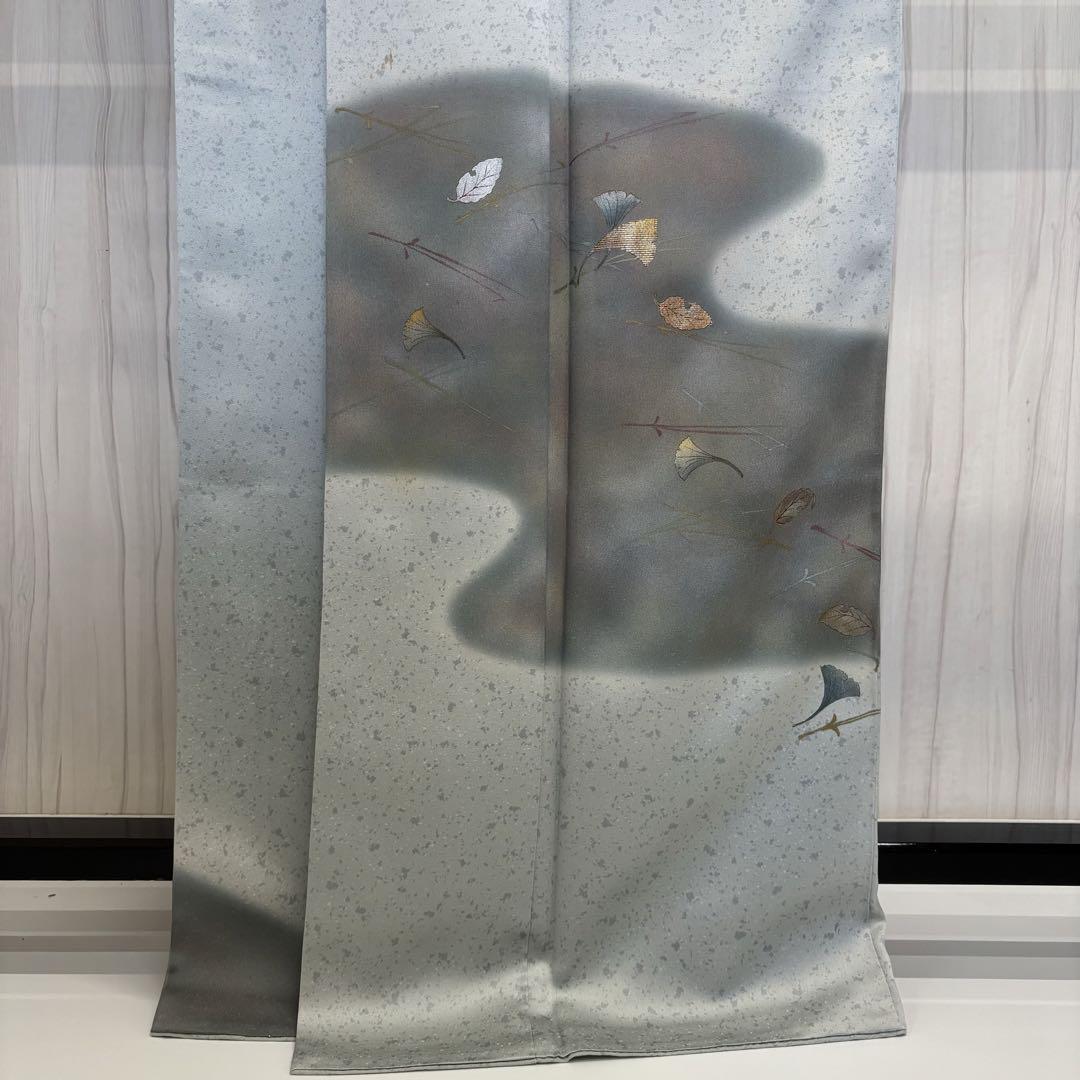 友禅付け下げ 正絹 一つ紋 作家物 広衿 袷 着物 U-1159