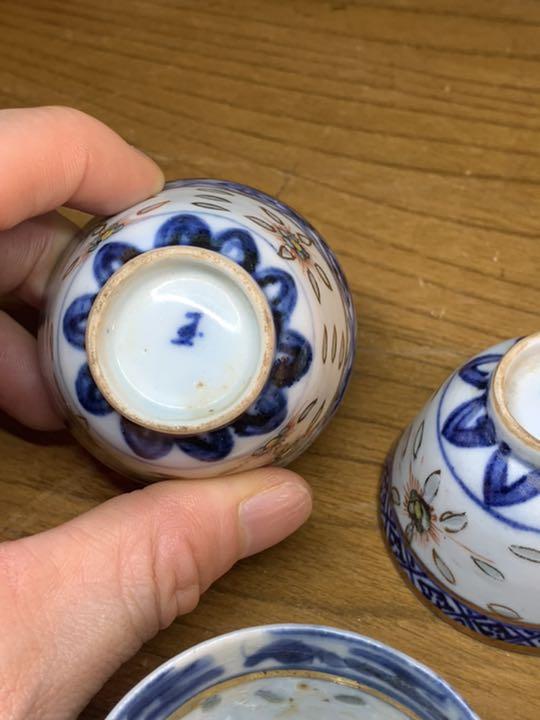 ください 中国 青花盃 4客 6m12C-m93830797600 清時代 康熙年製 ⋿にキズ
