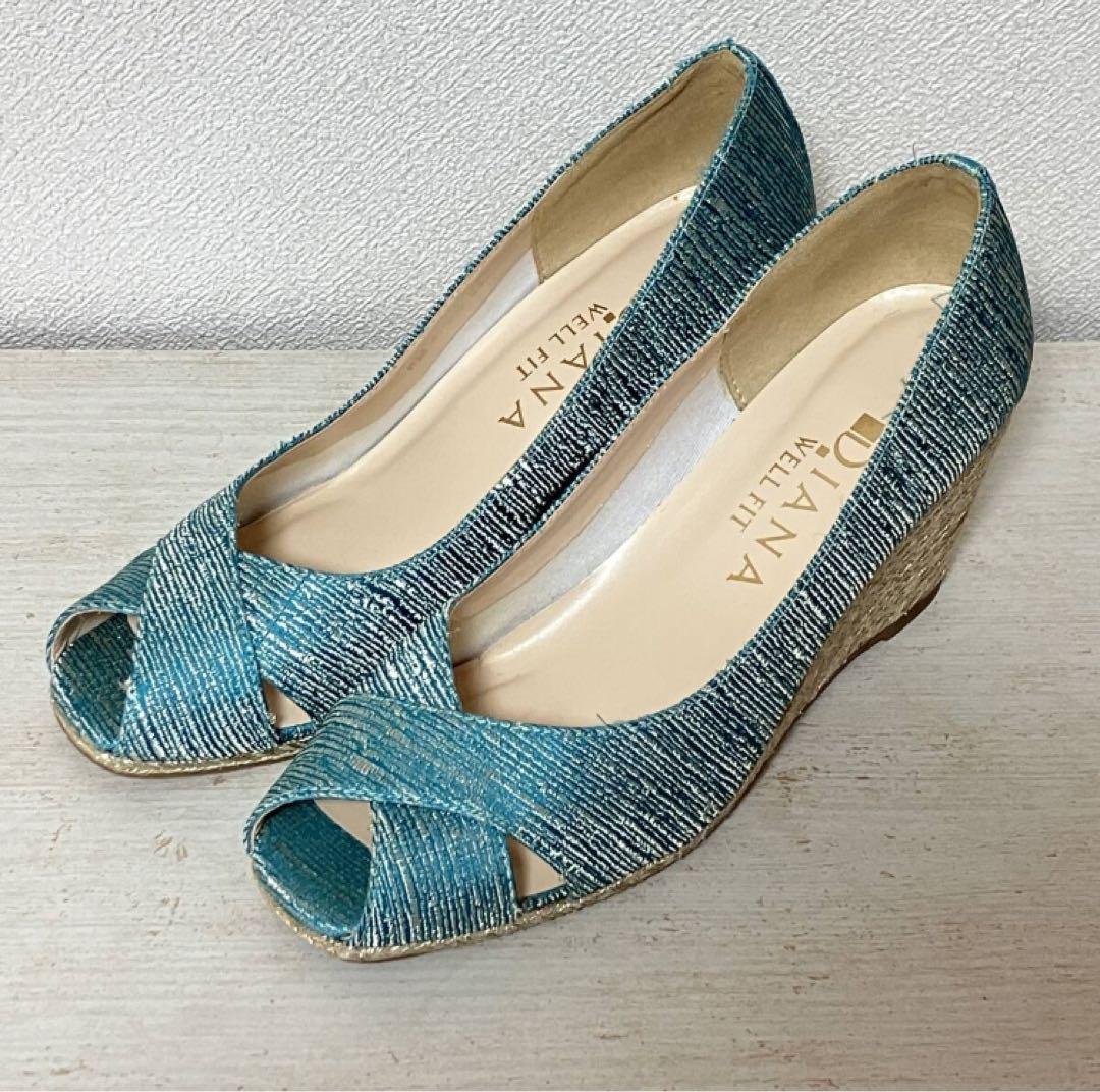 DIANA WELL FIT ダイアナ ウェッジヒール サンダル ブルー 23 DIANA WELL FIT ダイアナ ウェッジヒール サンダル ブルー 23