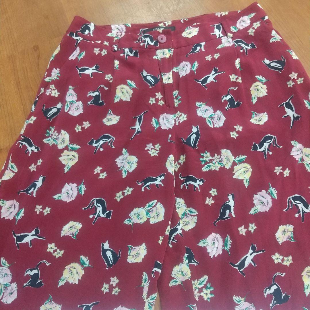 MaxMara 猫と花プリント シルク ガウチョパンツ 美品