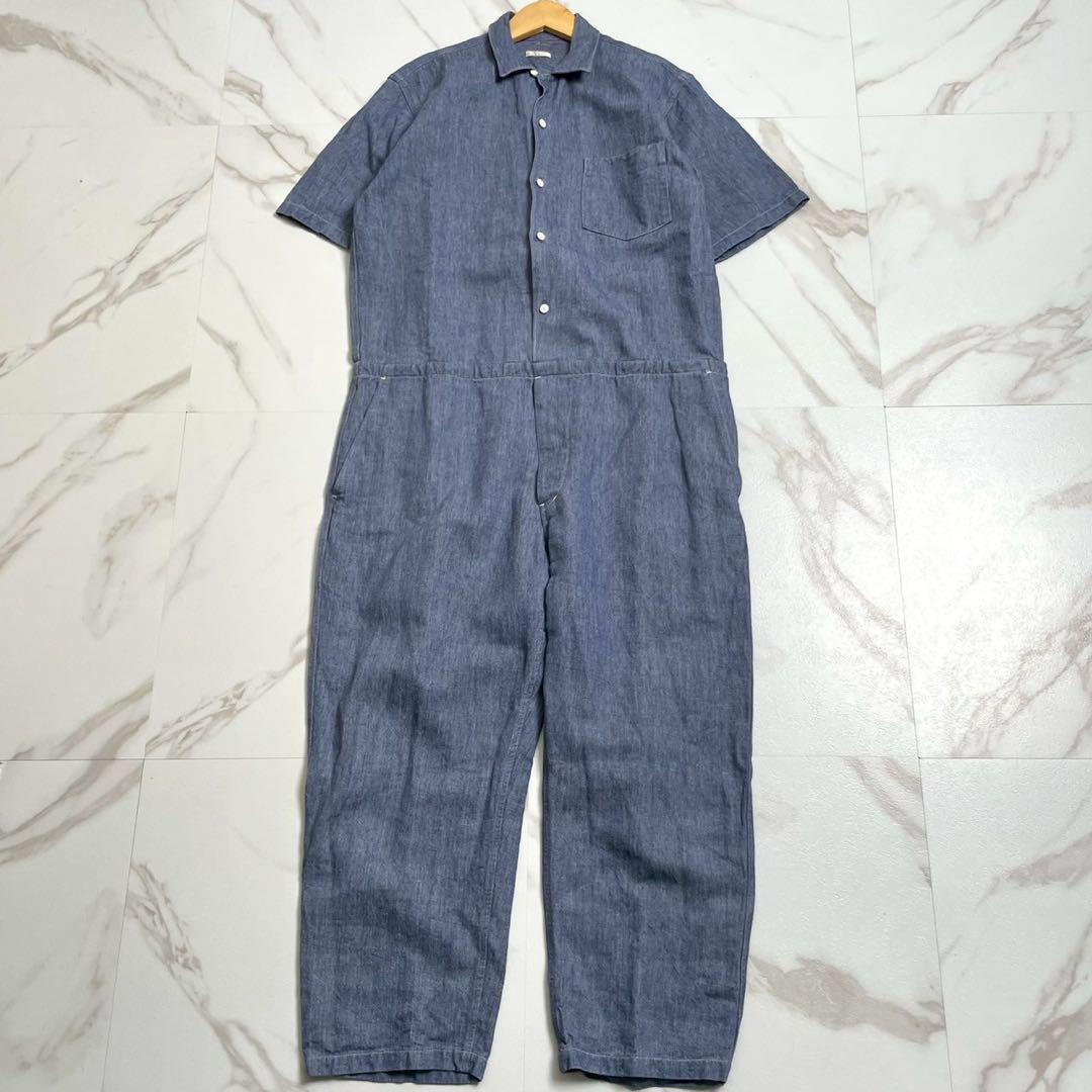 極美品 近年モデル✨COMOLI リネンコットン オールインワン つなぎ 青