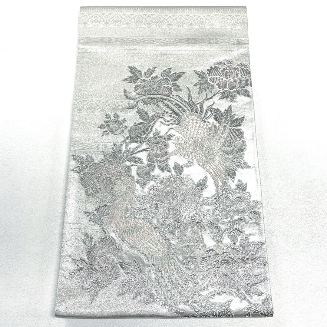P8646 ●高級 正絹 唐織 西印花鳥更紗文 太鼓六通 袋帯