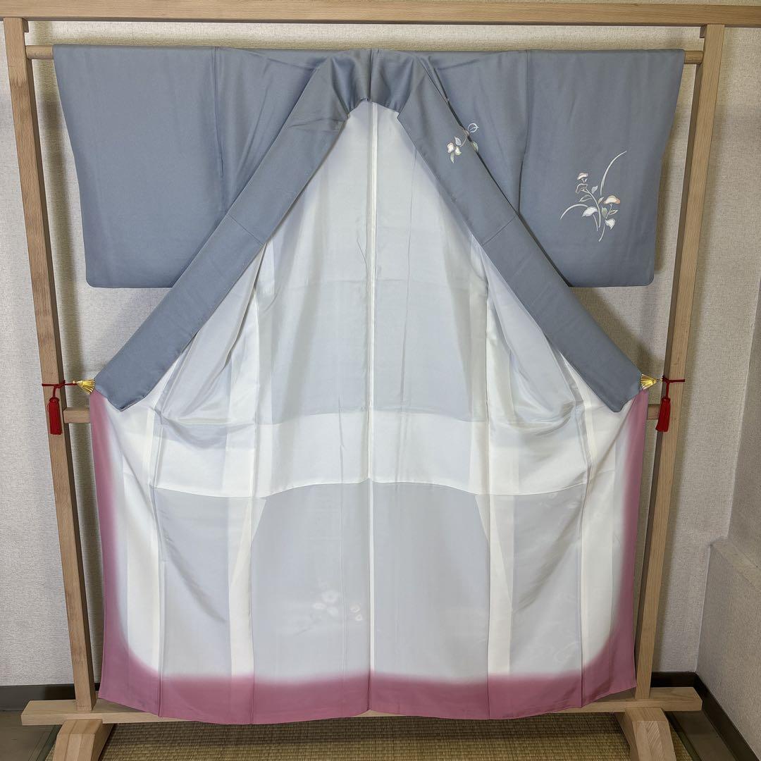 k-5942 流水に花 素敵な色味 紋なし 正絹 付け下げ