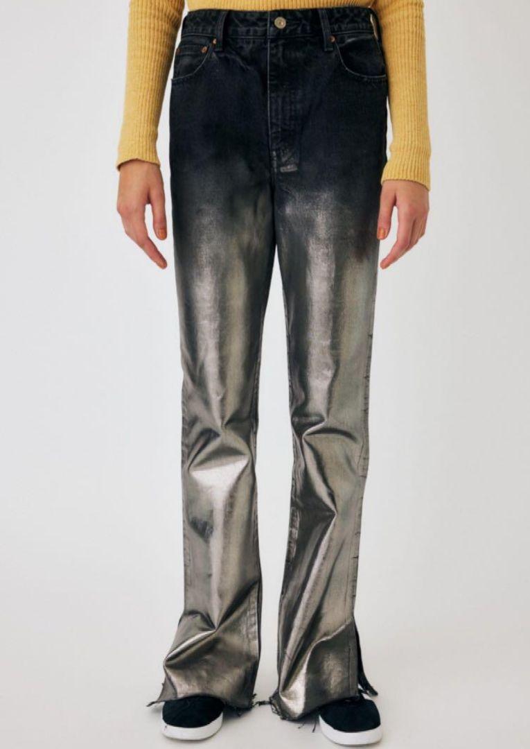 moussy FOIL PRINT SLIM FLARE BLK