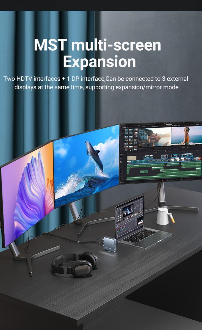 15in1ドッキングステーション 高速データ転送 100W出力 USB A C