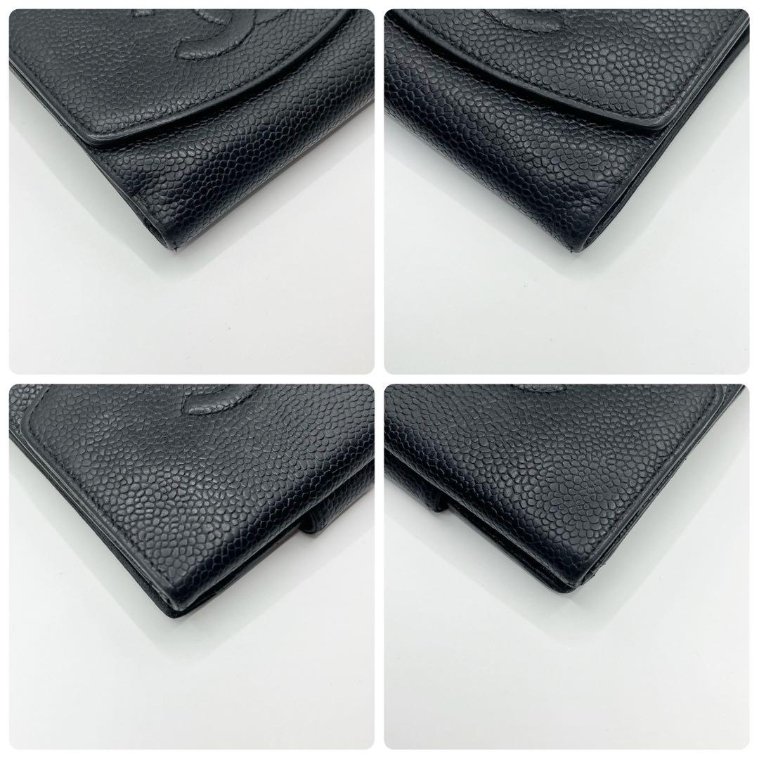 【✨美品✨】シャネル　キャビアスキン　二つ折り財布　ブラック