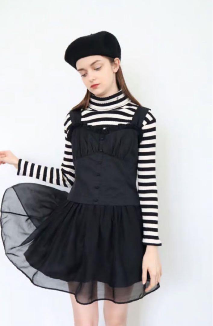 epine corset sheer skirt onepiece black♡