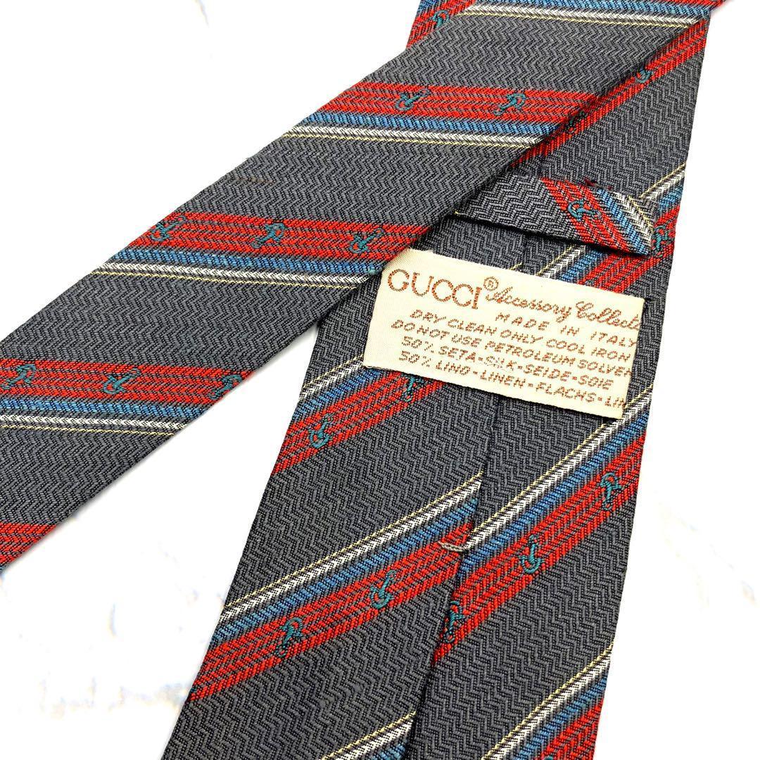 ◆美品◆ GUCCI ネクタイ ストライプ柄 グレー カジュアル