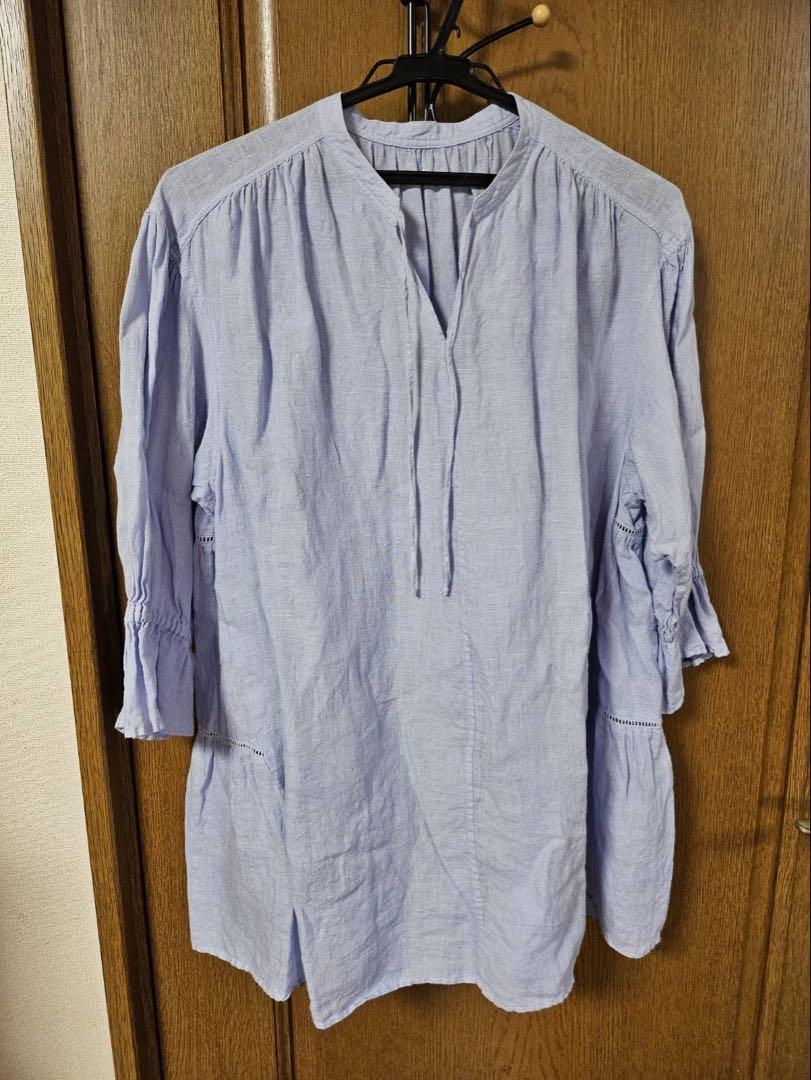 23区 LIBECO 24SS リネン ティアード チュニックブラウス 水色